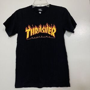 THRASHER magazine black flame logo womens crew neck cotton tshirt size xs